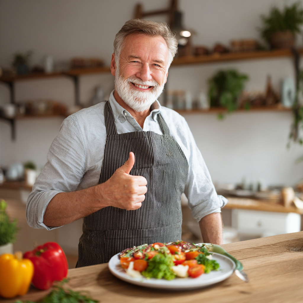 satisfied middle-aged client with healthy meal plan